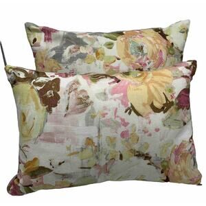2 Spring Watercolor Floral Duck Feather Goose Down Filled Decorative Pillows